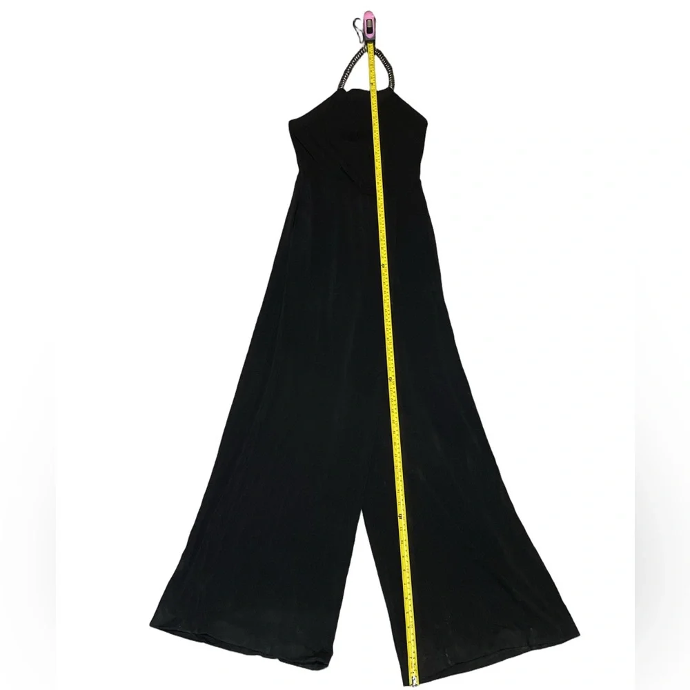 Mango Black gunmetal accent Halter asymmetric Evening widleg Jumpsuit Womens S